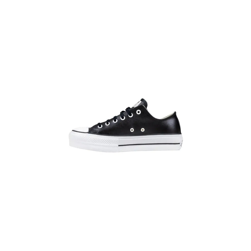 Converse Schwarze Damen-Plateau-Sneaker aus Leder mit weißer Gummisohle und Zehenkappe im klassischen Chuck-Taylor-Design