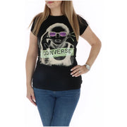 Converse Ärmelloses schwarzes Baumwoll-T-Shirt für Damen mit Grafik einer stilisierten Figur mit violetter Sonnenbrille und Zigarette.