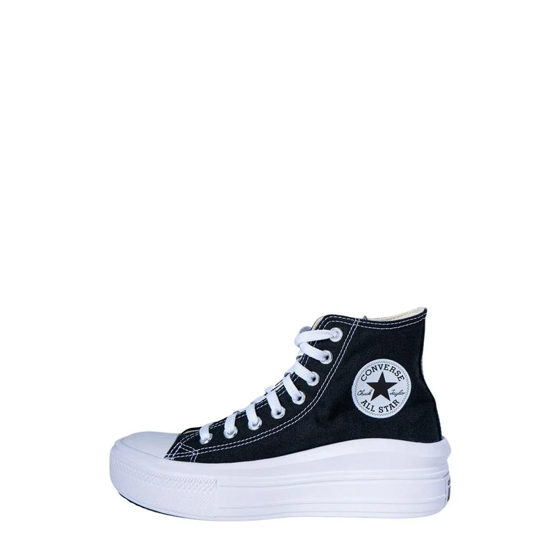 Schwarz Converse All Star Hightop Stoffsneaker mit weißen Schnürsenkeln, Zehenkappe aus Gummi und dicker Plateausohle für Damen