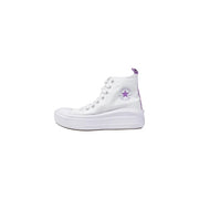Weiß converse All-Star-High-top Sneaker aus Stoff mit Plateausohle und dezenten violetten Akzenten an Fersenlasche und Logo