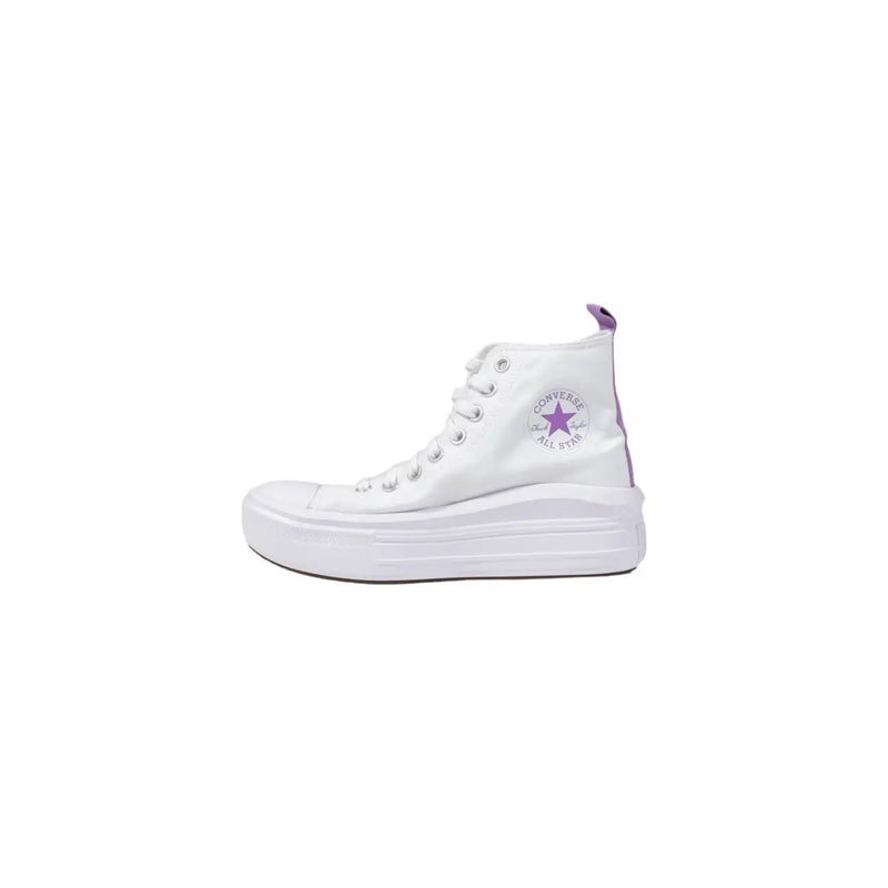 Weiß converse All-Star-High-top Sneaker aus Stoff mit Plateausohle und dezenten violetten Akzenten an Fersenlasche und Logo