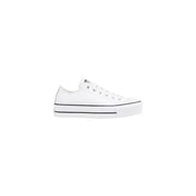 Converse Weiße Damen-Plateau-Sneaker aus Leder mit schwarzen Ziernähten und klassischem niedrigem Schafttop Design