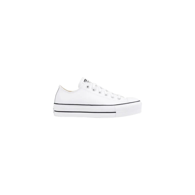 Converse Weiße Damen-Plateau-Sneaker aus Leder mit schwarzen Ziernähten und klassischem niedrigem Schafttop Design