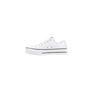 Converse Weiße Damen-Plateau-Sneaker aus Leder mit schwarzen Ziernähten und Gummisohle