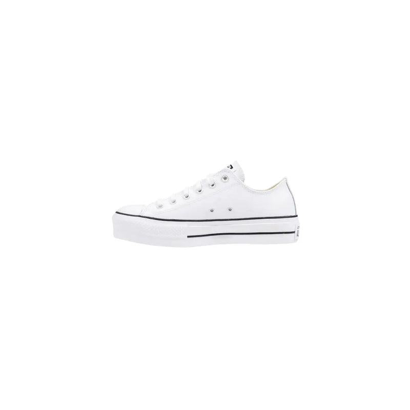 Converse Weiße Damen-Plateau-Sneaker aus Leder mit schwarzen Ziernähten und Gummisohle