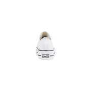 Converse Damen-Plateau-Sneaker aus Leder in Weiß mit schwarzer Gummisohle und klassischer Naht im niedrigen Stiltop Design