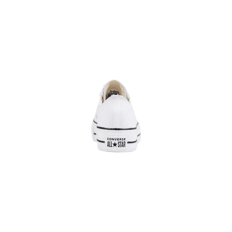 Converse Damen-Plateau-Sneaker aus Leder in Weiß mit schwarzer Gummisohle und klassischer Naht im niedrigen Stiltop Design