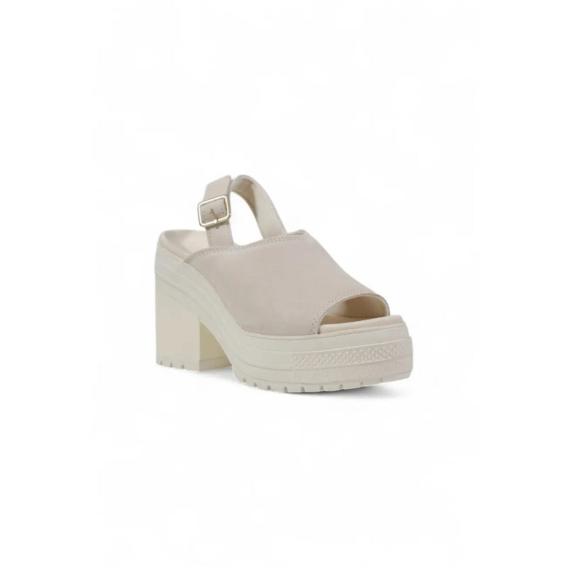 Beige Converse Damen-Plateausandalen aus Leder mit dickem Blockabsatz und verstellbarem Knöchelriemen, Vorderansicht