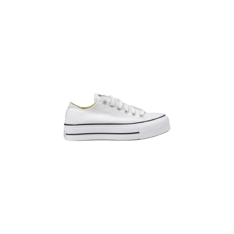 Converse Weiße Damen-Plateau-Sneaker aus Canvas mit schwarzer Gummisohle und Ziernähten für den Alltag.