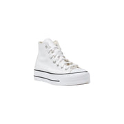 Weiß hoch-top converse Damen-Sneaker mit schwarzer Plateau-Gummisohle und klassischen Ziernähten aus Textilmaterial