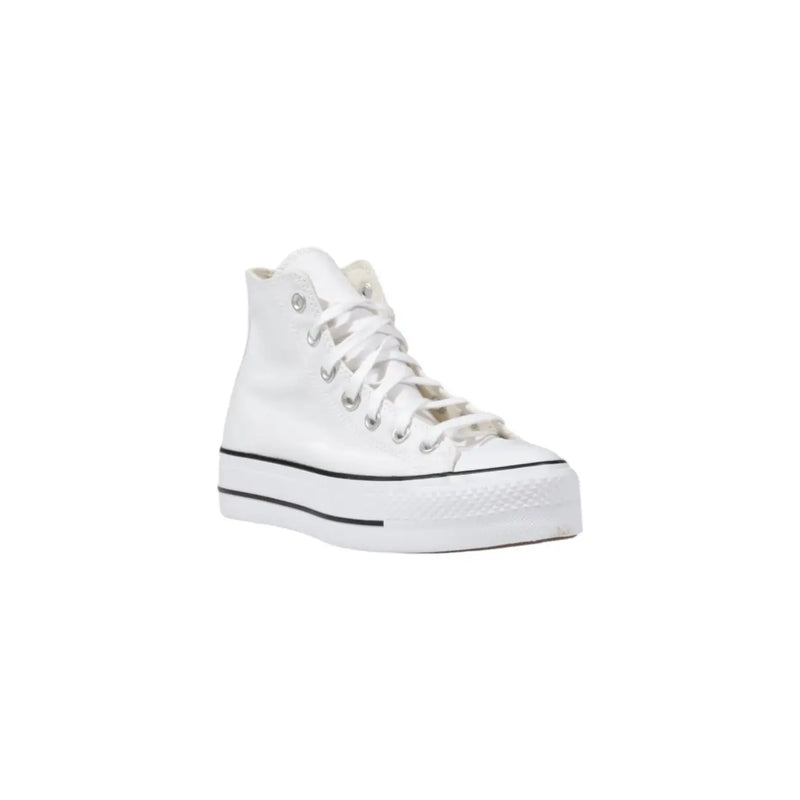 Weiß hoch-top converse Damen-Sneaker mit schwarzer Plateau-Gummisohle und klassischen Ziernähten aus Textilmaterial