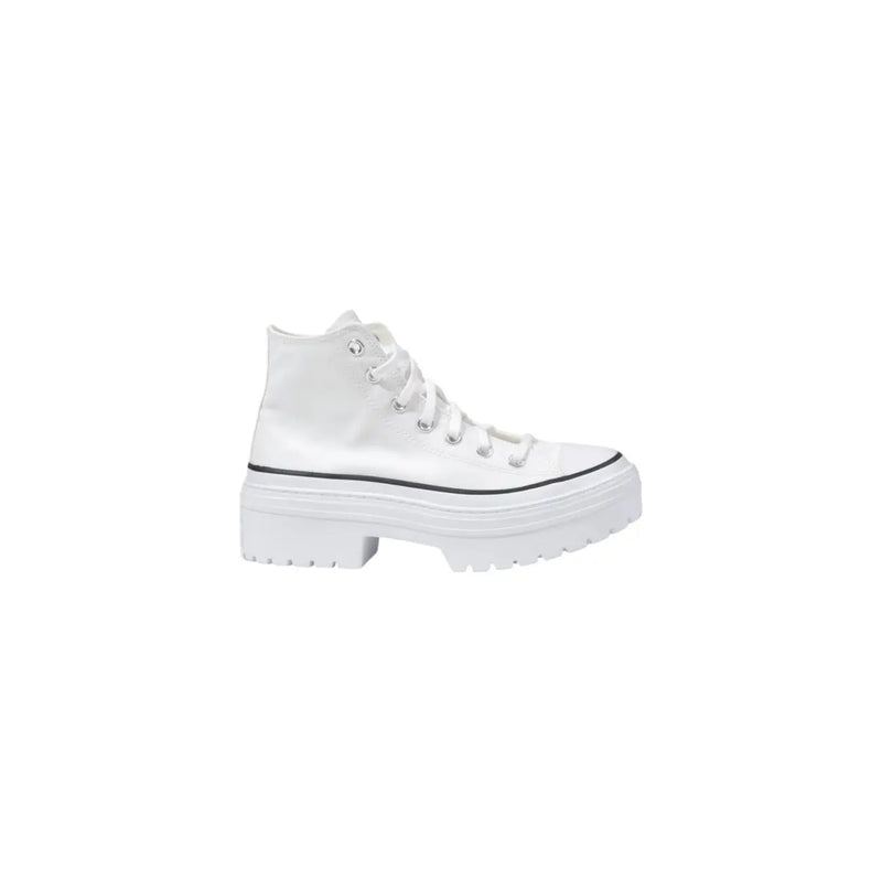 Converse Weiße Chuck Taylor Damen-Sneaker aus Stoff mit klobiger Plateausohle und schwarzer Zehennaht