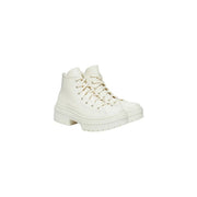 Converse Weiße Damen-Plateau-Stiefel aus Leder mit cremefarbenem Absatztop Sneaker aus Glattleder mit passenden Schnürsenkeln