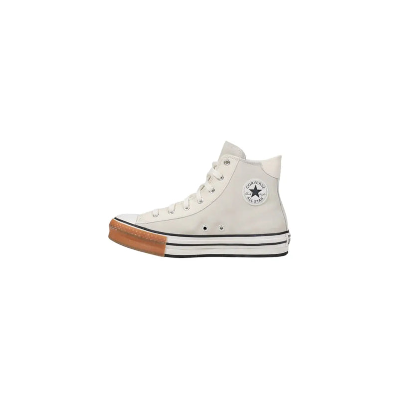 Converse Weiße Damen-Plateau-Sneaker aus Leder mit cremefarbenem Canvas-Absatztop Design mit Gummisohle und schwarzen Nähten