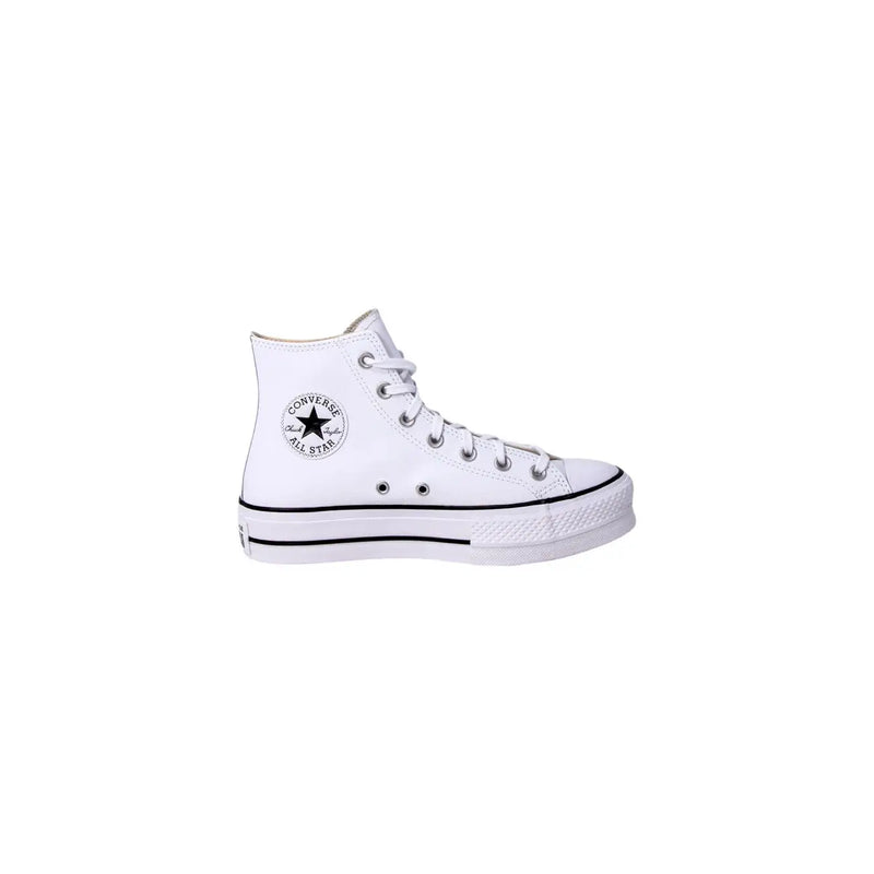 Weiß Converse Damen-Polyurethan-Plateau-Hochtop Sneaker mit schwarzem Sternenlogo und Gummisohle