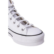Converse Weiße Damen-Plateau-Sneaker aus Polyurethan mit weißem Leder-Obermaterial, schwarzer Gummisohle und klassischem Branding