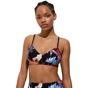 Desigual Damen-Bikini, schwarz, aus Polyamid-Elastan, mit dünnen Trägern und einem lebhaften blau-pink-roten Blumenmuster