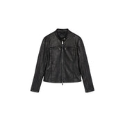Schwarzer Desigual Damenblazer aus Polyester mit aufgesetzter Reißverschlusstasche und strukturiertem Lederverschluss im Bikerjacken-Stil