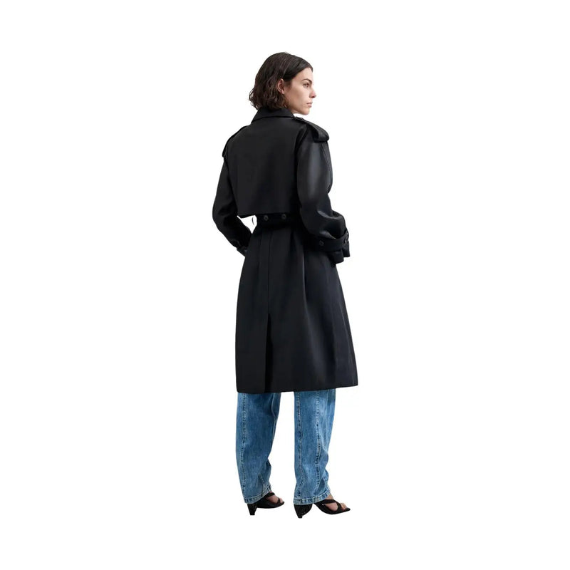 Desigual Damen-Trenchcoat-Blazer aus schwarzem Baumwoll-Lyocell-Hybrid mit strukturiertem Kragen und Taillengürtel, Vorderansicht