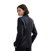 Schwarzer Lederblazer mit kontrastierendem marineblauen Schultereinsatz von Desigual aus Polyestergemisch für Damen