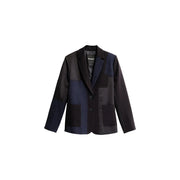 Desigual Damenblazer in Blau mit schwarzem und marineblauem Patchworkmuster und vertikalen Nadelstreifen aus Polyester-Mischgewebe