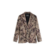 Desigual Damenblazer aus beigefarbenem Polyester mit dunklem Blumenmuster und doppelreihigem Design
