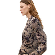 Taupefarbener Blazer mit dunklem Blumenmuster und dezentem Glanz, strukturierten Schultern, aus Polyester von Desigual Women