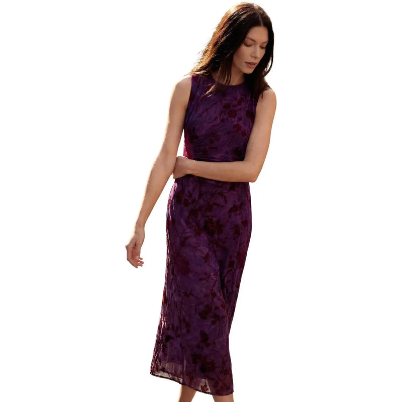 Desigual Damenkleid mit Blumenmuster, lila, ärmellos, knielang, aus Polyester, mit dezentem floralem Spitzenmuster