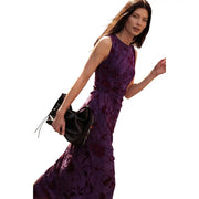 Desigual Damenkleid mit Blumenmuster, lila, ärmellos, aus Polyester, mit Raffungen und bodenlangem Design