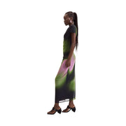 Desigual Damenkleid, grün, schmal geschnitten, aus Polyester-Elastan mit fließendem, farbverlaufendem Maxikleid in Grün- und Rosatönen