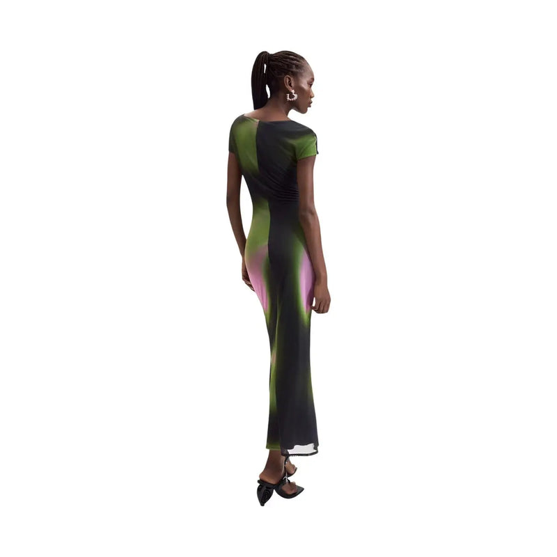 Desigual Damenkleid, grün, schmal geschnitten, Midikleid mit Farbverlauf in Grün, Schwarz und Lila, Polyester/Elastan