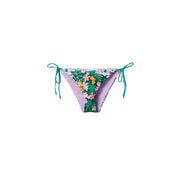 Desigual Damen-Badeanzug-Bikinihose mit grünem Blumenmuster, lebhaftem tropischem Print, lavendelfarbenem Futter und türkisfarbenen Bändern