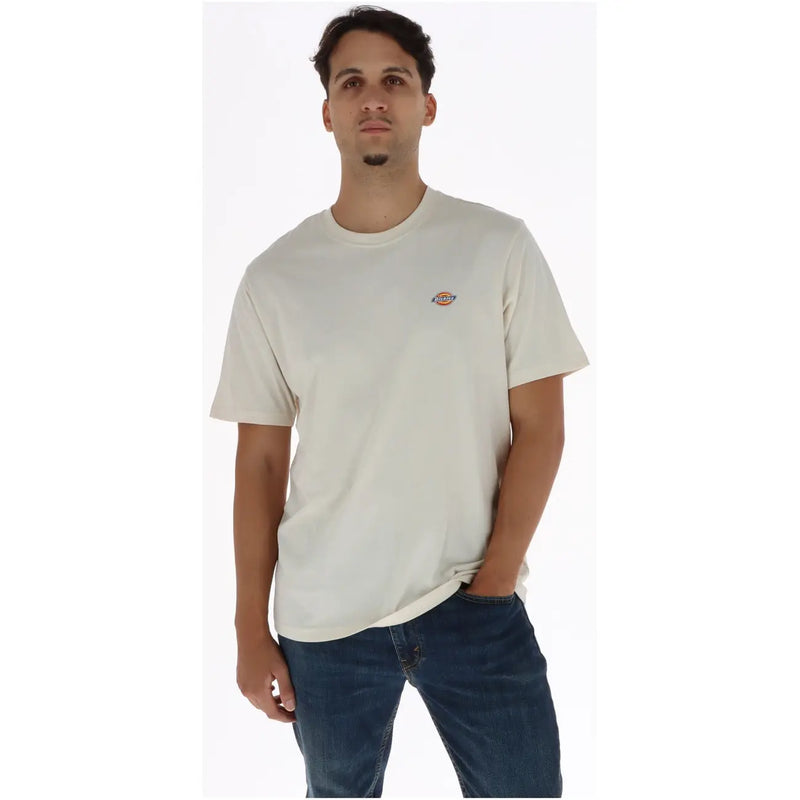 Beige Kurzarm Dickies Herren-T-Shirt aus Baumwolle mit kleinem, gesticktem Logo auf der linken Brust