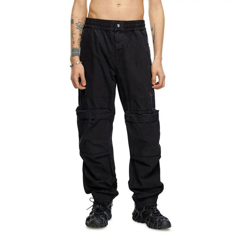 Diesel Schwarze Herren-Cargohose mit mehreren Taschen und elastischem Bund für Herbst und Winter