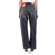 Diesel Schwarze Damen-Stretchjeans aus Baumwolle in dunkler Waschung mit geradem Bein und ausgefransten Säumen, die das Bundlabel freilegen