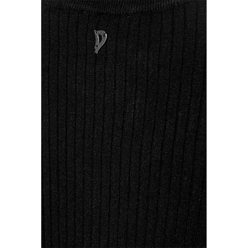Dondup Schwarzer Damen-Rippstrick-Cardigan aus Viskosemischung mit kleinem silbernen Logo-Etikett am Halsausschnitt