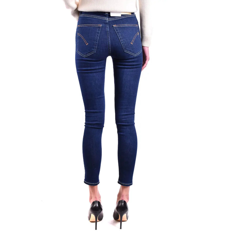 Dondup Damen-Jeans aus blauem Baumwoll-Denim, von hinten gesehen, mit dunkelblauer Skinny-Passform und kontrastierenden hellen Nähten.