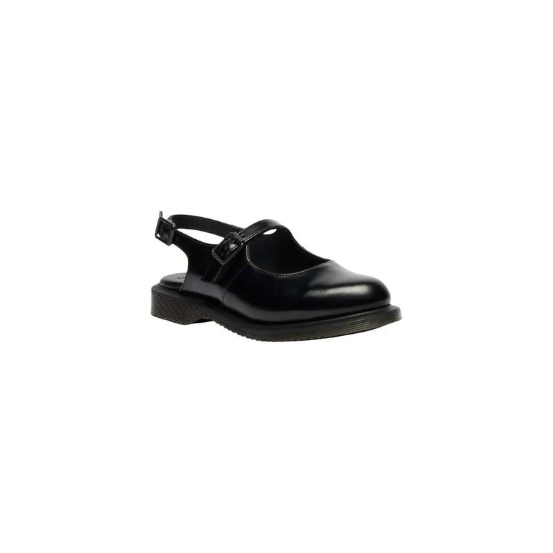 Schwarze Mary-Jane-Sandalen aus Lackleder mit Schnallenriemen und Plateausohle von Dr. Martens.