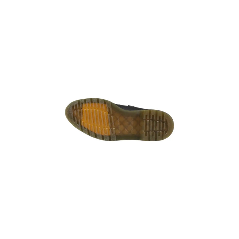 Schwarze Leder-Slipper für Damen von Dr. Martens mit Schnallendetail, von der Rückseite gesehen
