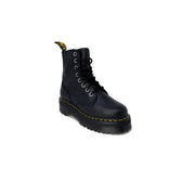 Schwarze Dr. Martens Damen-Lederstiefel mit schwarzen Schnürsenkeln, Größe 4, von hinten abgebildet.