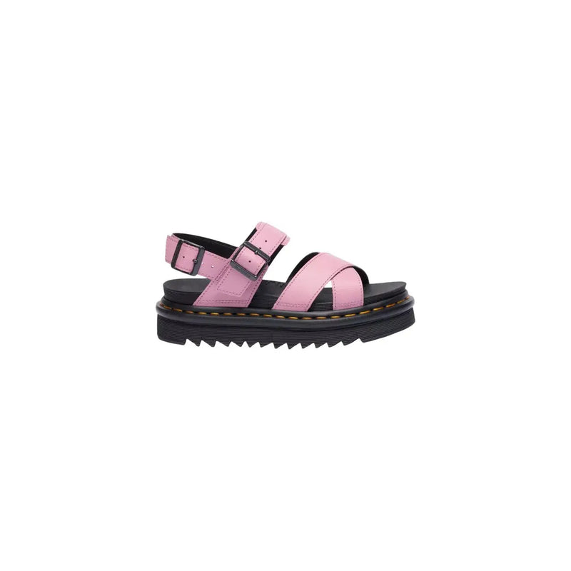 Dr. Martens Damen-Sandalen Voss II aus rosa Leder mit schwarzen Schnallen und klobiger Plateausohle