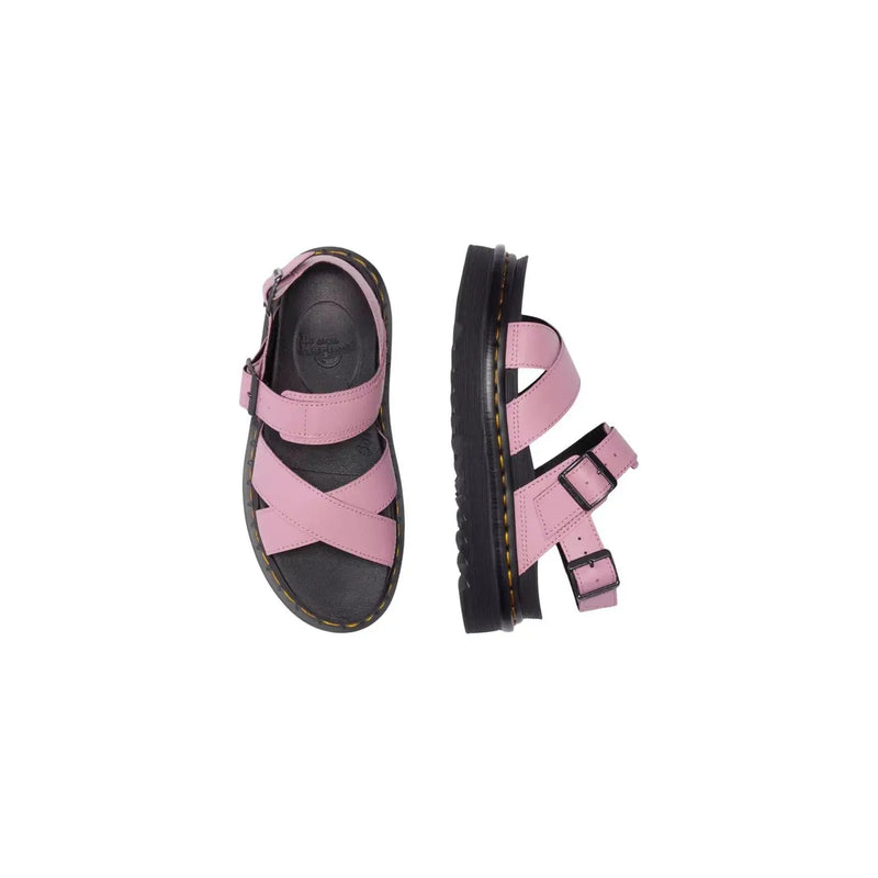 Dr. Martens Damen-Sandalen Voss II aus rosa Leder mit Schnalle, schwarzen Gummisohlen und verstellbaren Riemen