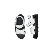 Dr. Martens Damen-Sandalen Voss II aus weißem Leder mit schwarzen Gummisohlen und gelben Ziernähten im klassischen Design