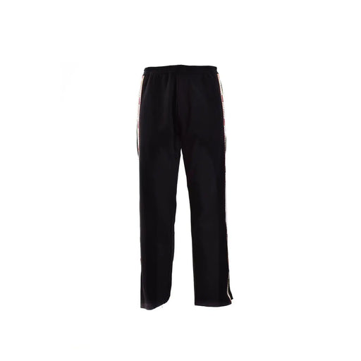 Dsquared Schwarze Herren-Sporthose aus Baumwollmischgewebe mit weiß-rot gestreiften Seiteneinsätzen.