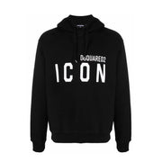 Dsquared men black cotton hooded fall winter sweatshirt with bold white icon lettering across the chest