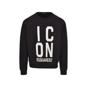 Dsquared men black cotton round neck sweatshirt with bold white icon lettering and brand name printed below