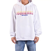 Weißer Baumwoll-Kapuzenpullover für Herren von Dsquared2 mit einem Logo in Regenbogenfarben mit Farbverlauf und dem Aufdruck „Made with love“.