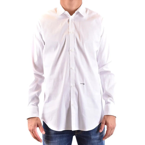 Dsquared2 Herren-Langarmhemd aus weißer Baumwolle mit klassischem Kragen und dezentem Markenlogo auf der Brust