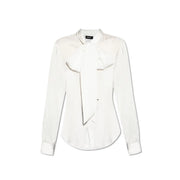 Weiße Damenbluse von Dsquared2 aus Viskose mit elegantem Satin-Finish, auffälliger Schleife und langen Ärmeln.