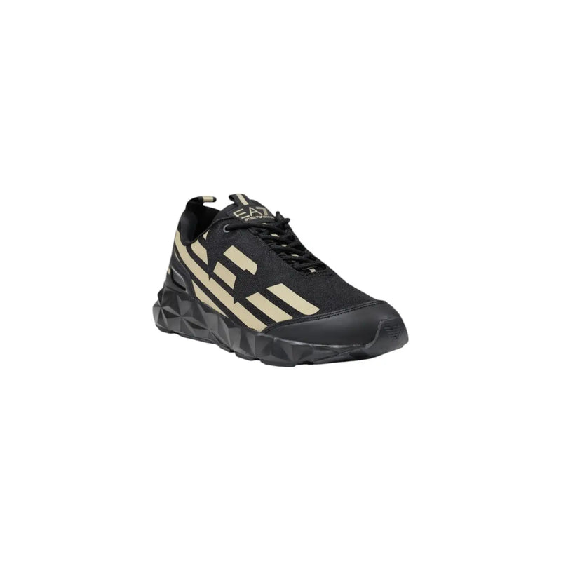Ea7 Schwarze und beige Herren-Sneaker mit strukturiertem Mesh-Obermaterial, markantem Streifenlogo und klobiger, geometrischer Sohle